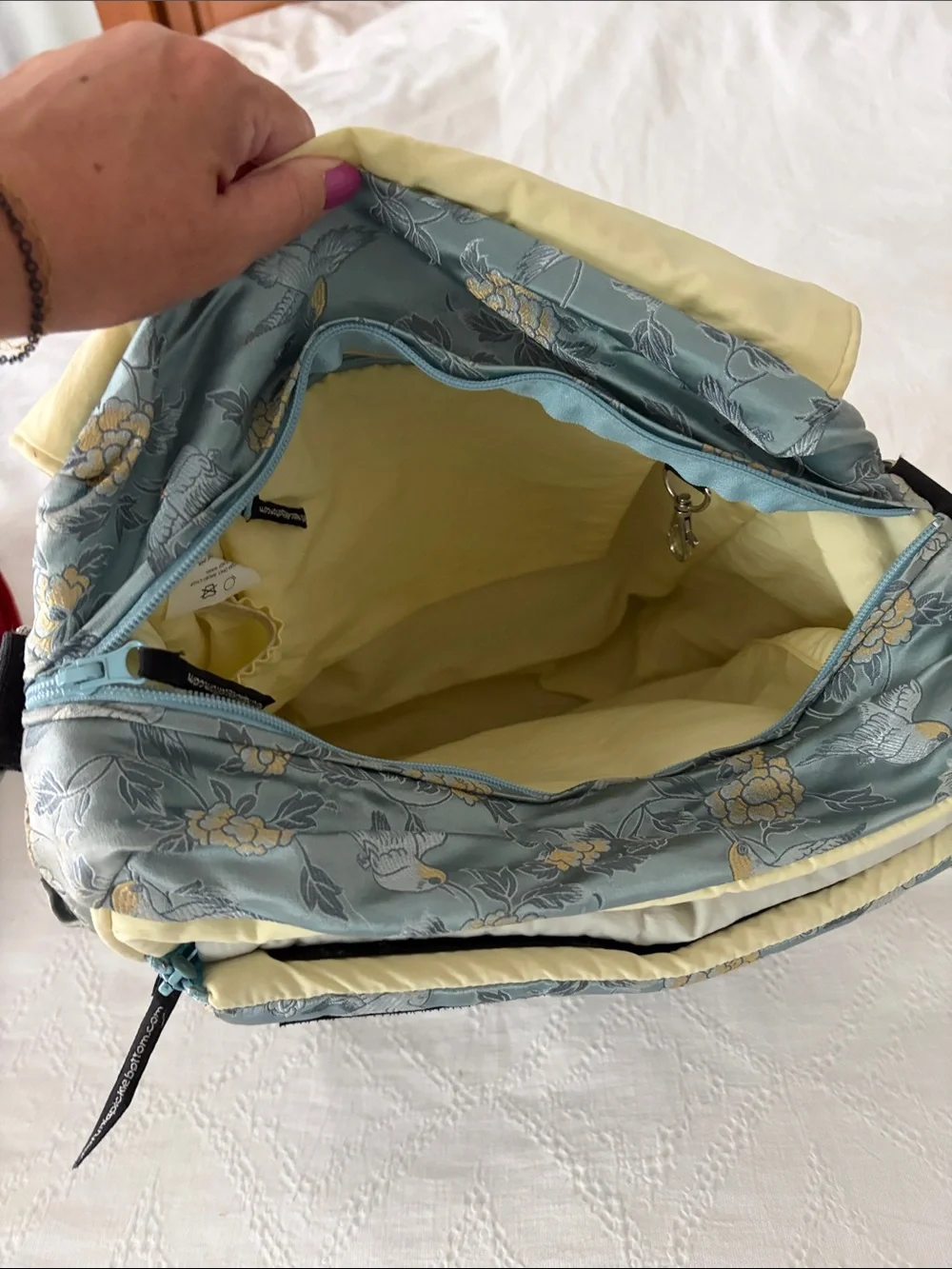 Petunia Pickle Bottom Blue Floral Crossbody Baby Bag with Black Strap
